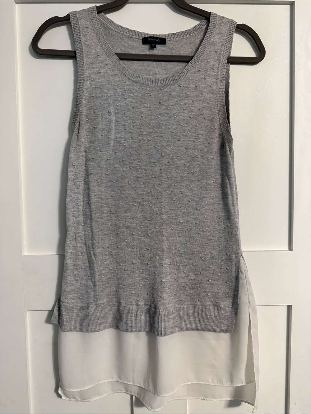 RW&CO. Gray Knit Tank with White Chiffon Layer